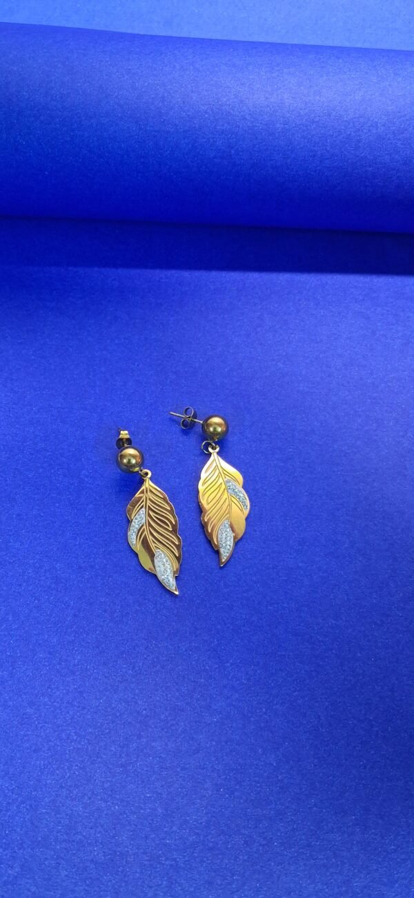Gold Leaf Design Earrings - Image 2