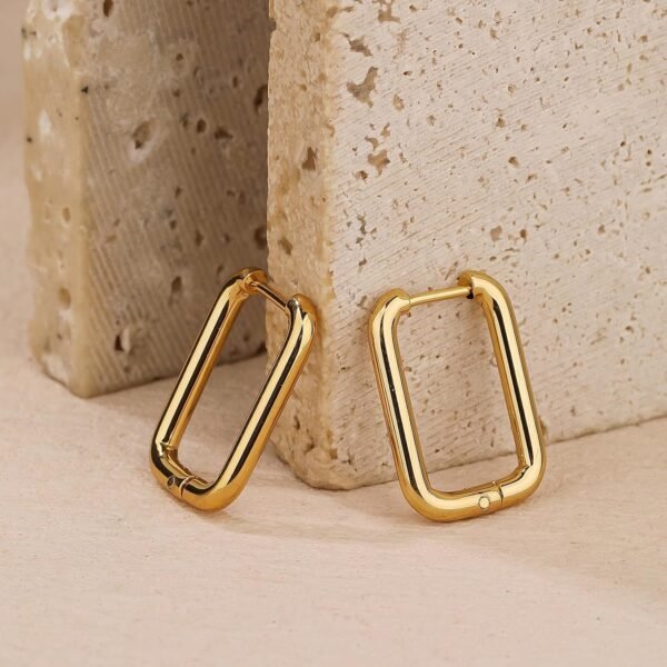 Gold Rectangle shape hoop Ear-rings