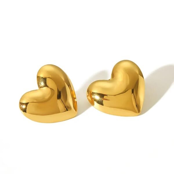 Gold Heart Stud Ear-rings - Image 2