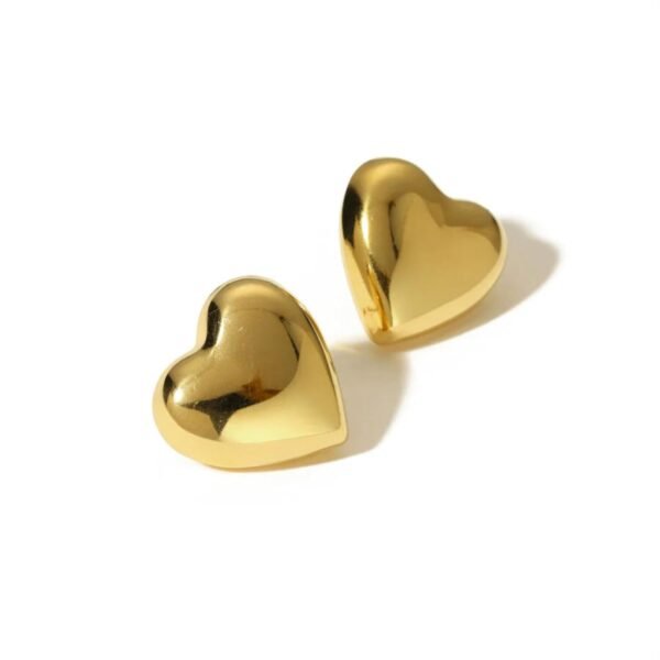 Gold Heart Stud Ear-rings - Image 5