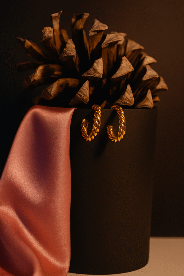 Twisted Gold Hoop Earrings - Image 2