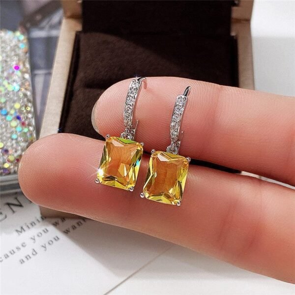 Silver Zirconia Yellow Drop Stone Ear-rings - Image 4