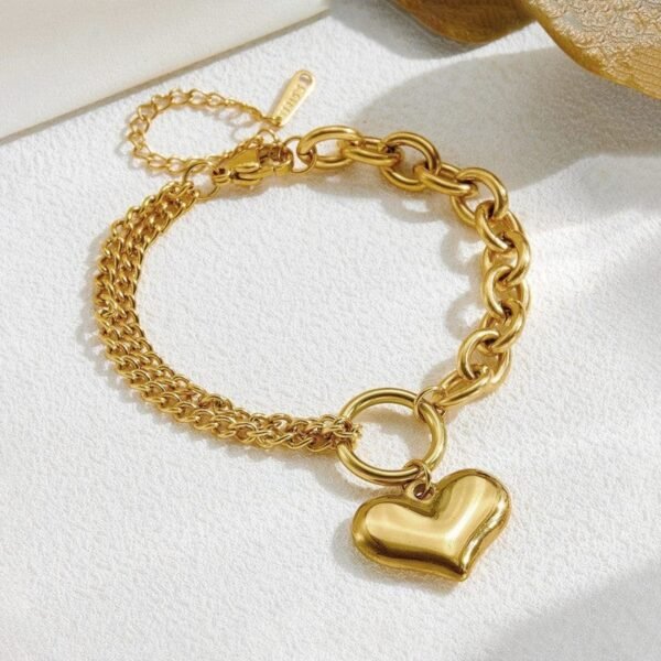 Chunky Link Gold Chain Heart Bracelet - Image 4