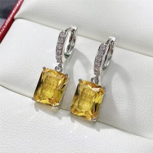 Silver Zirconia Yellow Drop Stone Ear-rings