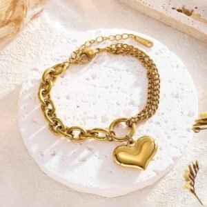 Chunky Link Gold Chain Heart Bracelet