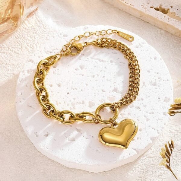 Chunky Link Gold Chain Heart Bracelet